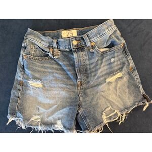 Free People Twenty One Distressed Denim Cutoff Shorts Blue Raw Hem Size 25